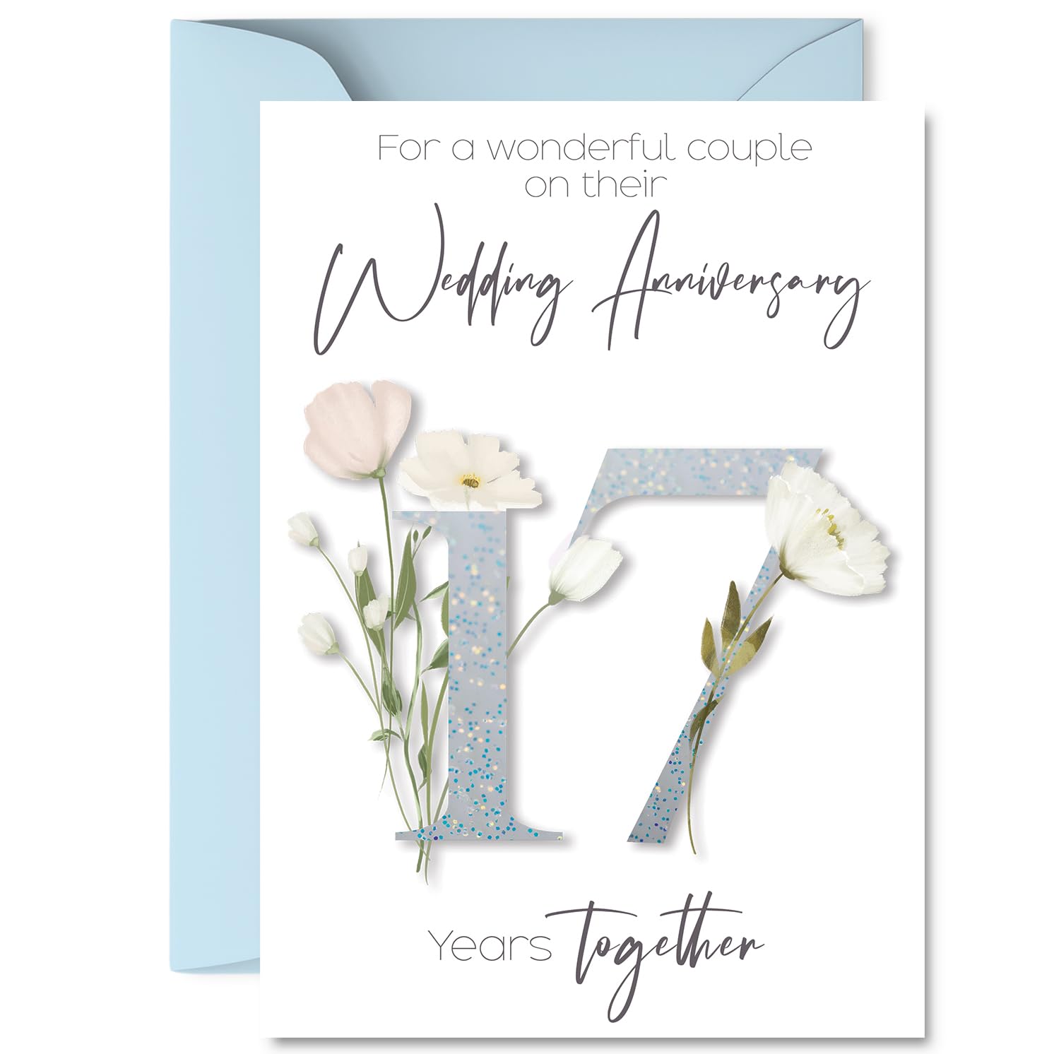 17th Anniversary Card for Women and Men, Fancy Floral Flowers