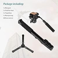 Vista 7 de Monopod extensible de aluminio para cámara con cabezal fluido y base de trípode plegable para cámara DSLR. Altura máxima de 58 pulgadas. Carga útil