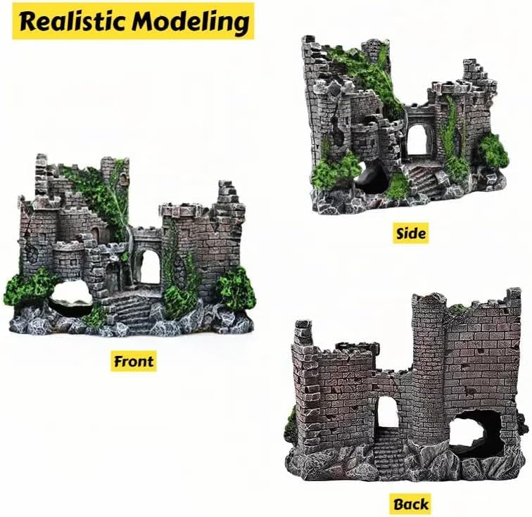 Image of Kizzy Pets Aquarium Decoration Resin Castle - Fish Tank Supplies Accessories, Eco-Friendly Fish Tank Aquarium Ornament for Natural Looking (L-7 W-2.3 H-5)