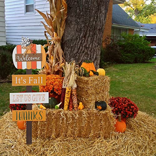 Dewbin Thanksgiving Decoration, Outdoor Fall Decorations For Home, 35.3" 2 Pack Wooden Garden Stakes With Pumpkin Welcome Sign For Fall Decor, Decorative Yard Sign For Outside, Garden, Patio, Porch #TOP7