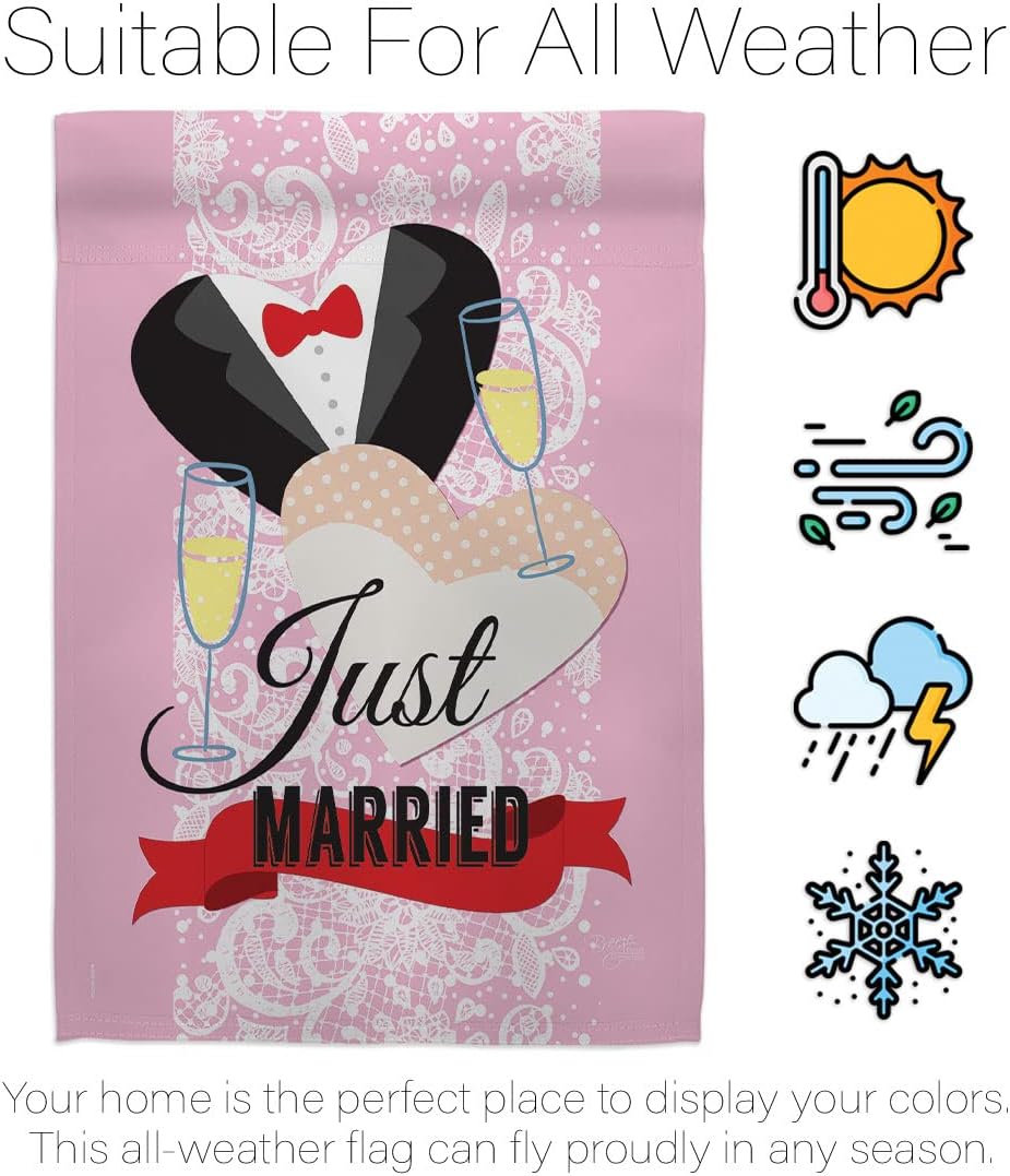 Breeze Decor - Just Married Special Occasion - Everyday Impressions Decorative Vertical House Flag 28" x 40" Printed in USA