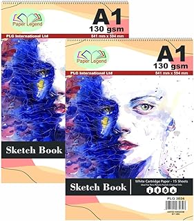[Set of 2] Large A1 Drawing Pad, 15 Sheets of 130 GSM Paper, Spiral Bound Artist Sketch Pad Book, Durable Acid Free Sketch Paper, Beginners & Experts. (A1)