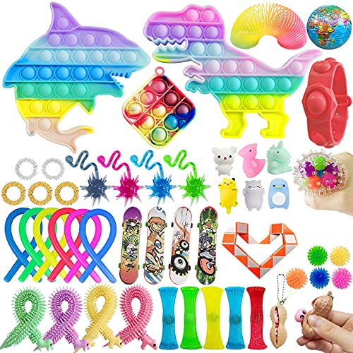 49 Pack Sensory pop Fidget Toys Pack Shark pop Bubble Toy with Mini Keychain Sensory Toys Assortment Kids Adults Stress Relief and Anti-Anxiety Toys Sets Party Favors