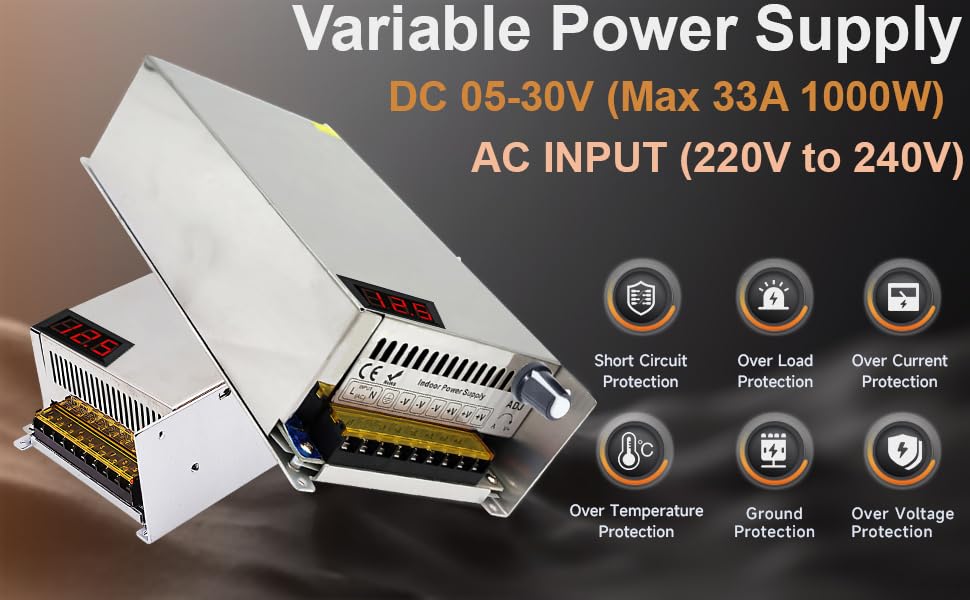 Image of Tridev Traders Adjustable Voltage Power Supply DC (05-30Volt) Max 33A 1000W with LED Display Max 30V Power Supply Variable AC to DC Converter (AC 220V /240V) to (DC 05V /30V) Max 33Amps 1000Watts