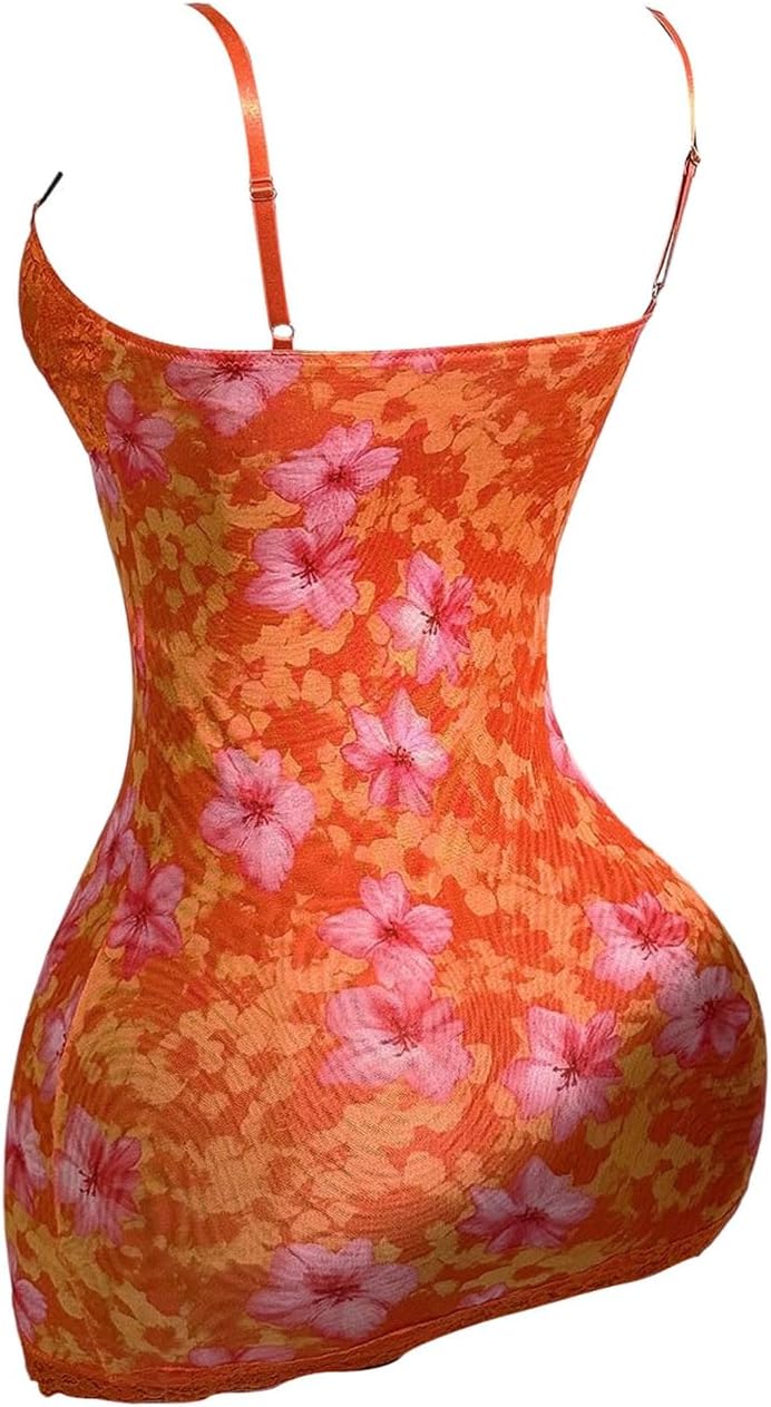 SOLY HUX Women's Summer Floral Lace Trim Mini Dress Spaghetti Strap Bodycon Party Cami Dresses - Image 3