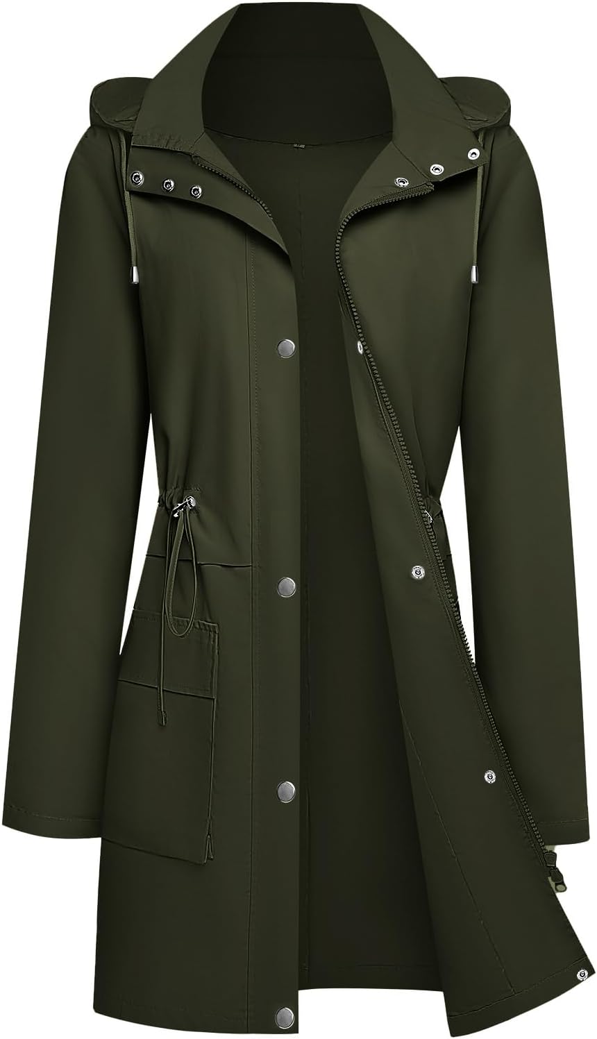 Womens Rain Jacket with Hood, Long Rain Coat for Women Waterproof Trench Coat Lined Windbreaker Fall Jacket - Image 5