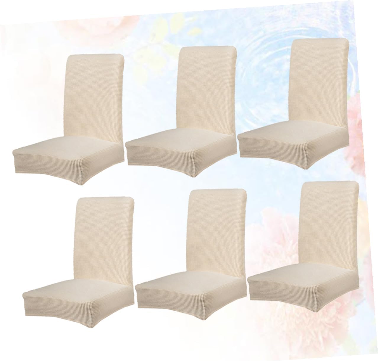 6pcs Beige Polyester Stretchy Dining Chair Covers Elastic Full Seat Protector Removable Slipcovers for Home Office Banquet Wedding Party