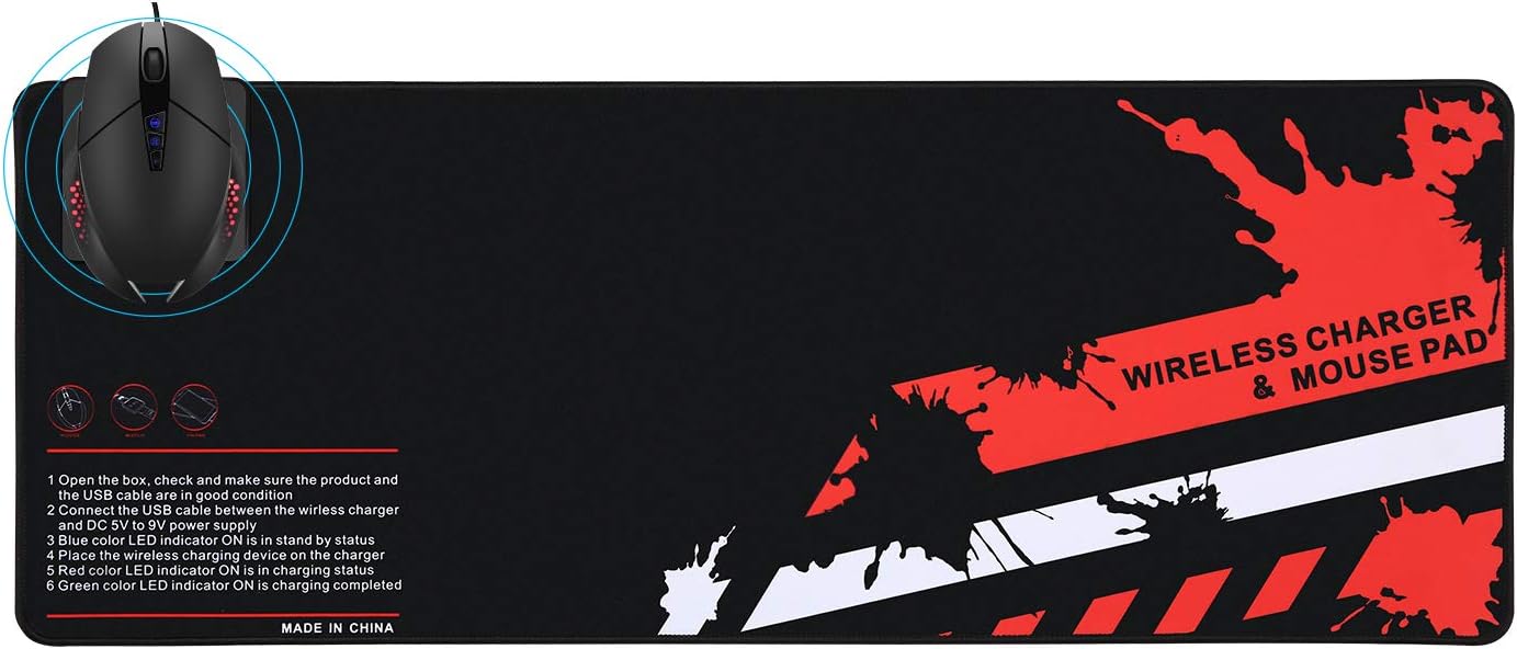 SIGNO Wireless Charger Extended Mouse Pad, Soft Gaming Keyboard Mat Wireless Charging Large Mousepad with Non Slip Rubber Base 4.5MM Ultra-Thick (DWC-101)