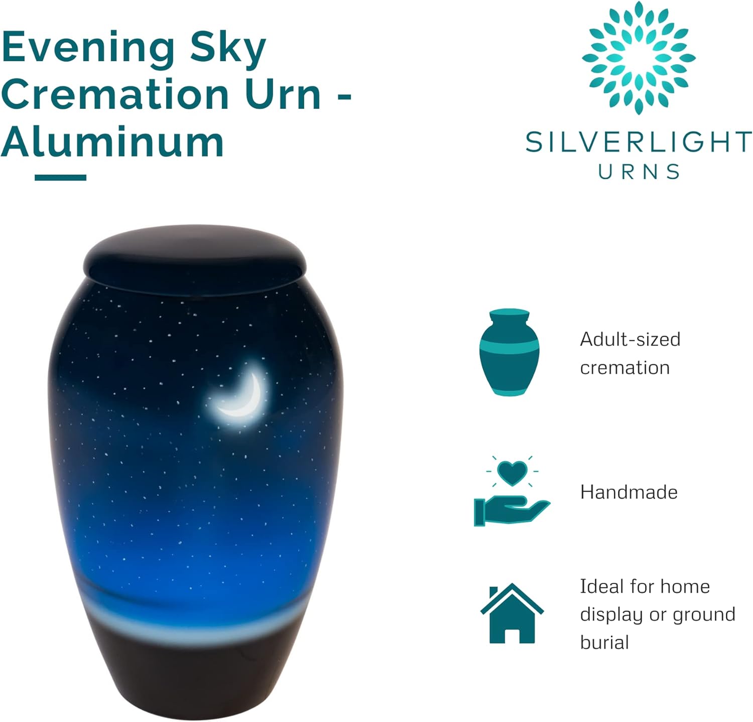 Evening Sky Cremation Urn for Ashes, Aluminum, Blue Urn, Adult Sized Cremation Urn, 10 Inches High