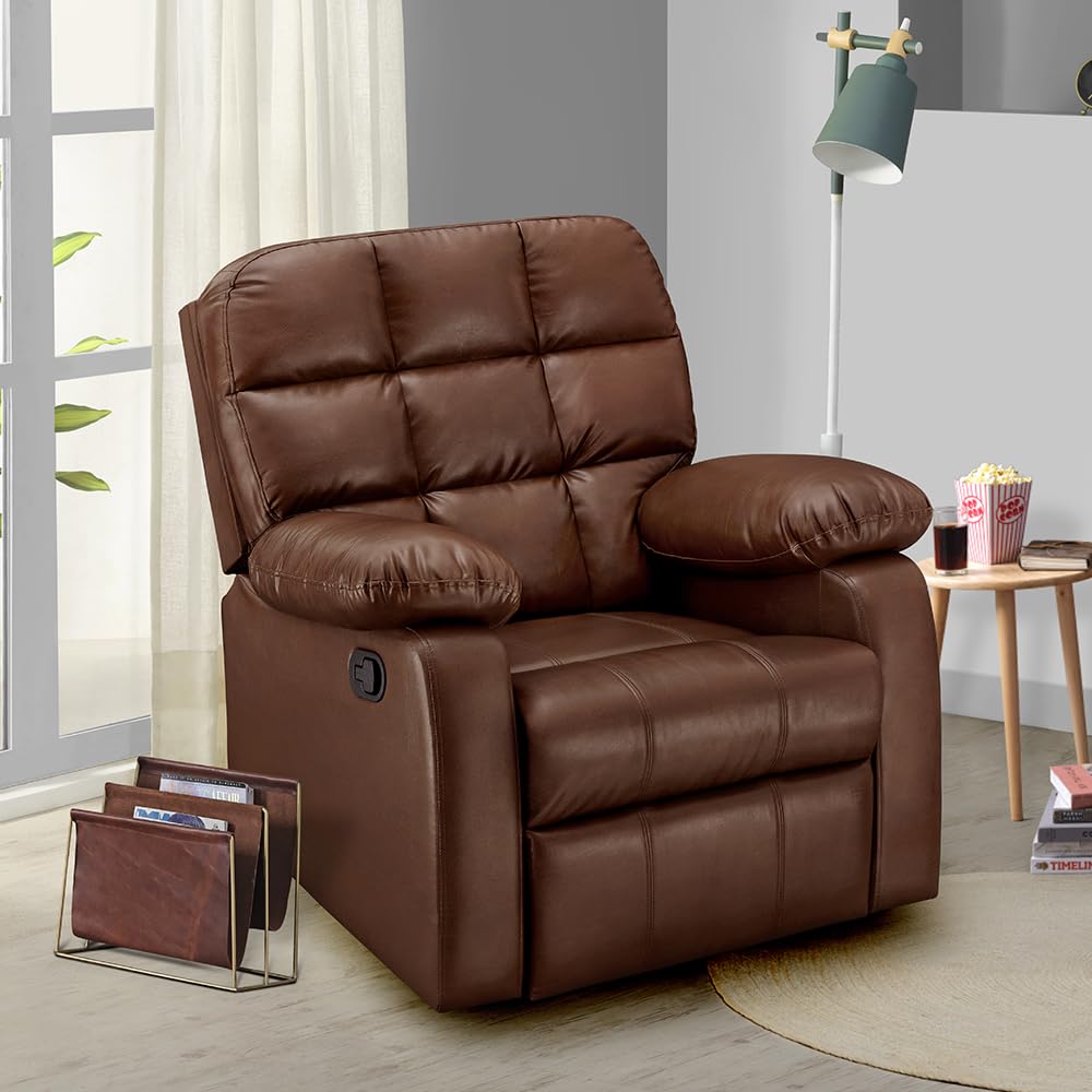 Sleepyhead RX5 Designed by Duroflex - Single Seater Leatherette Manual Recliner with Durable Spring Support | Stylish Upholstery | Snug Fit for Luxurious Comfort (Glossy Sandy Swag)