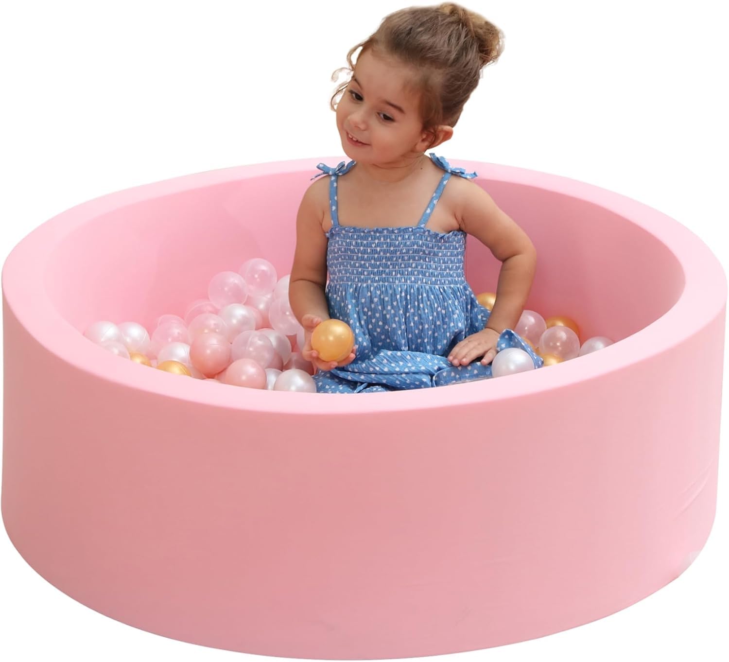 XICEN Foam Ball Pit, 39.3"x 11.8" Large Ball Pits for Toddlers, Soft Round Kiddie Baby Playpen Ball Pool for Kids, Ideal Gift for Babies Indoor and Outdoor Game, inclued 100 ball (Pink)