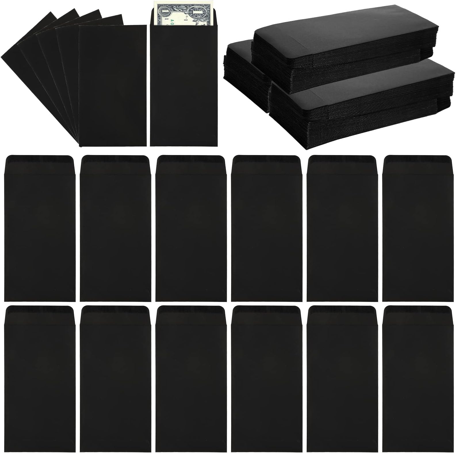 Lyellfe300 Pack Money Envelopes for Cash, Black Cash Holder Envelopes, 6.4''L x 3.5''W Thick Kraft Budgeting Money Saving for Check, Coin, Tickets, Jewelry, Small Items or Collectibles