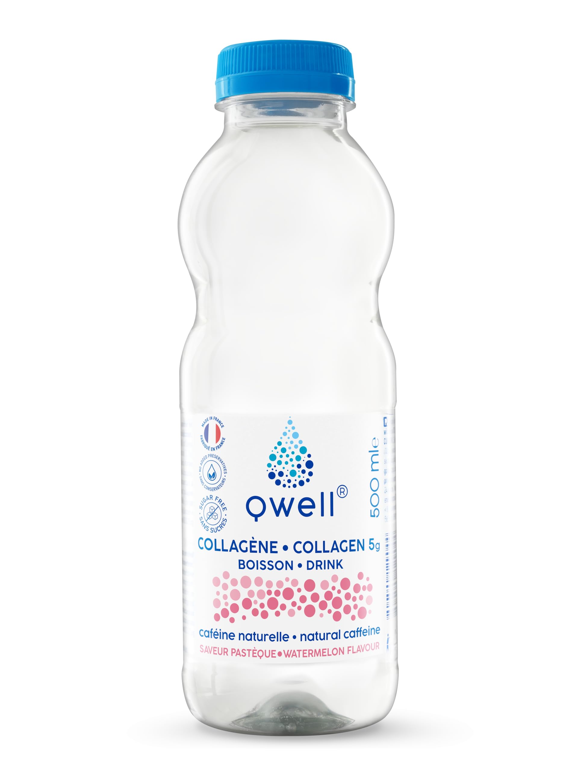QWELL - Boisson au Collagène enrichie en vitamines et micronutriments - énergisante - Goût Pastèque - 100% Naturel - 12x500 ml