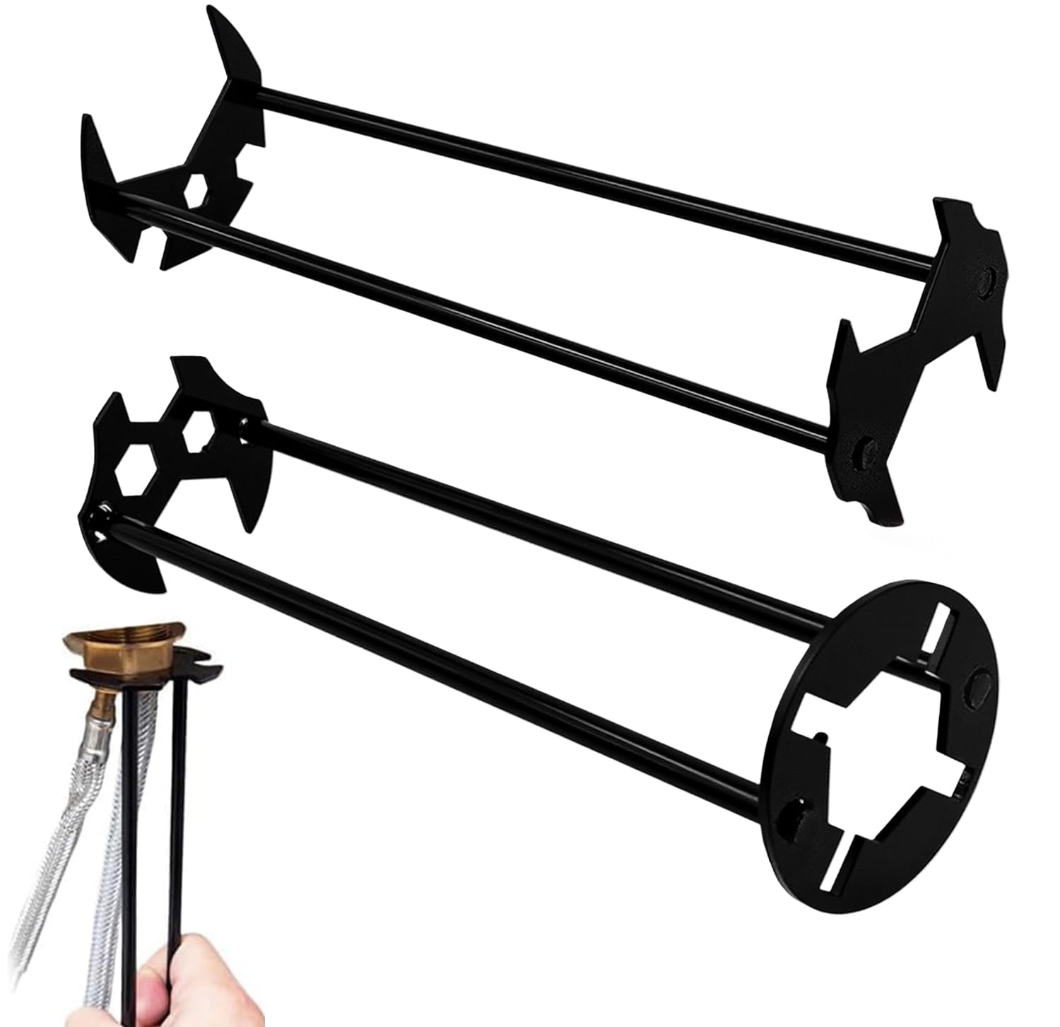 Xmshyodsm Black Basin Wrench For Narrow Spaces, 2 Pcs Multifunctional Sink Wrench, Universal Under Sink Plumbers Wrenchs Four-Jaw Hex Tap Spanner 7 Sizes Universal Sinks Plumbers Wrenches For Bathroom Kitchen