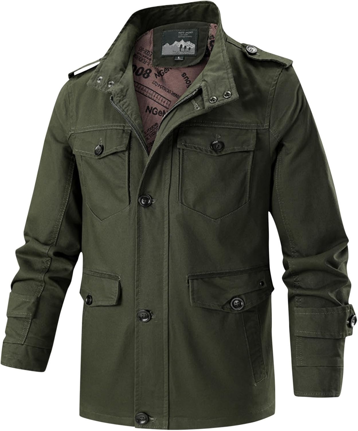 Cargo Jacket Men Military Jackets Work Army Windbreaker Jackets with Multi Pockets Stand Collar Spring Fall Outerwear
