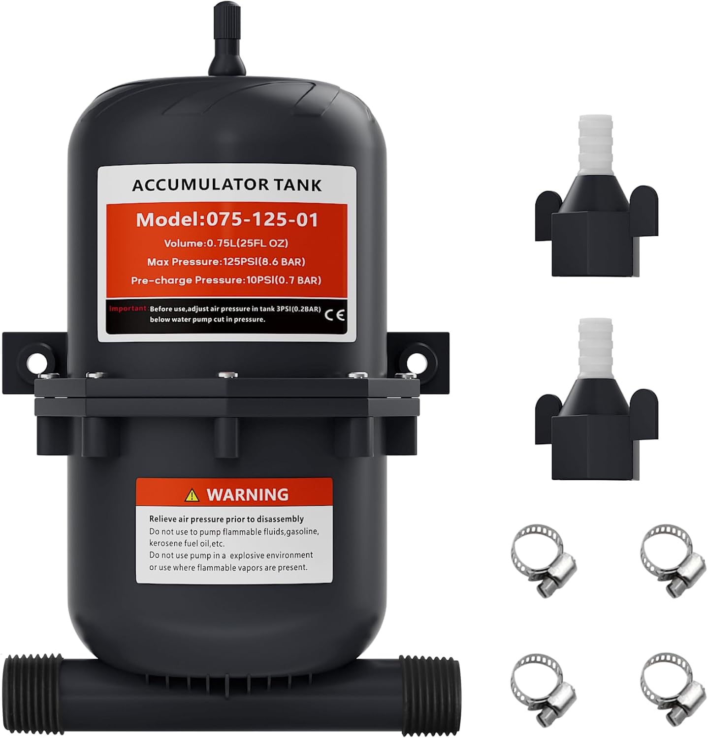 RV Pre-Pressurized Accumulator Tank, 0.75L Max 125PSI, 1/2 MNPT Port Fitting,Suitable for RV, Boat, Travel Trailer, Caravan