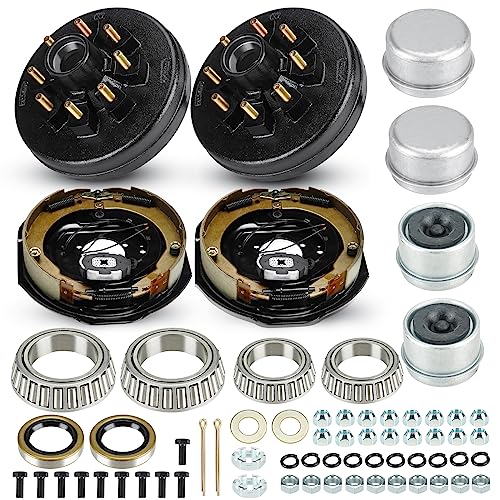 Trailer Axle Electric Brake Kit, Pair of 8-6.5" Bolt Circle Brake Drum with 12" x 2" Electric Brakes for 5200-7000 lb Axles(Not self-adjusting), Replacement 12" Brake Hub Drum Assembly