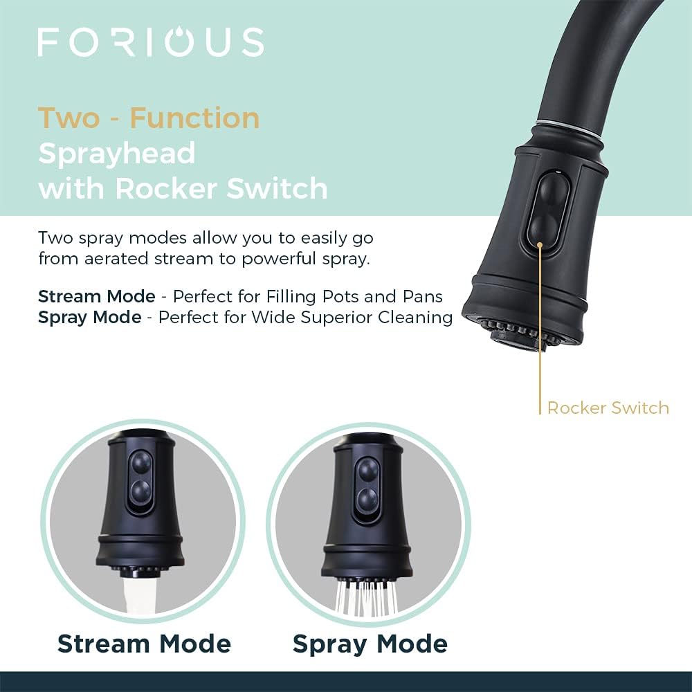 Buy 1 get 1 FORIOUS High Arc Black Kitchen Faucet with Sprayer, Stainless Steel Kitchen Faucet with Pull Down Sprayer, Single Handle Matte Black Kitchen with Pull Out Sprayer 🔥 FORIOUS High Arc Black Kitchen Faucet with Sprayer, Stainless Steel Kitchen Faucet with Pull Down Sprayer, Single Handle Matte Black Kitchen with Pull Out Sprayer