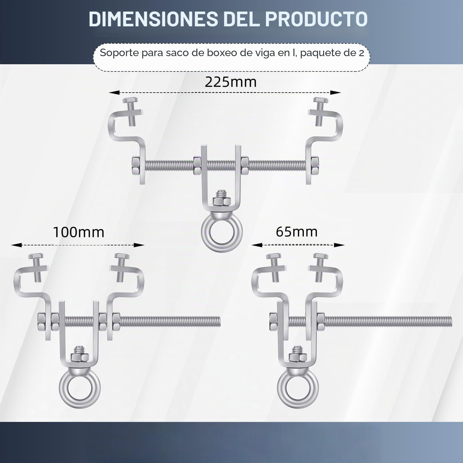 2 piezas Abrazadera Ajustable de Acero – Soporte para Saco de Boxeo, para Cargas Pesadas de Hasta 204 kg, Soporte Saco Boxeo Suelo Techo, Ajustable para Viga de 65 mm a 225 mm