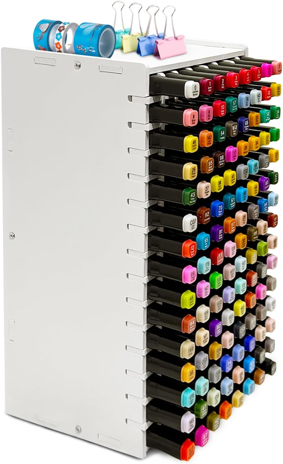 Marker Storage Organizer for 120 Markers, PVC Art Supply Storage Rack with Removable Dividers, Pens Colored Pencils Paint Brushes Holder Organizer for Desk, Home Office, Classroom Accessories(White)