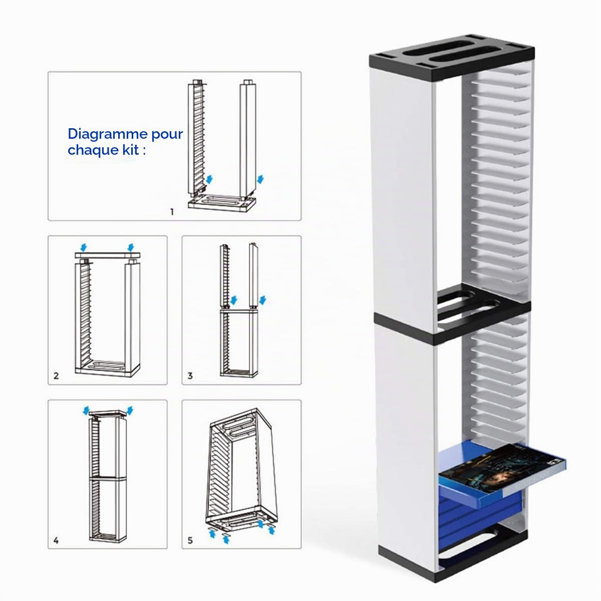 Rack de disque PS5, ABS, noir et blanc, 1 étagère, stockage pour PS5