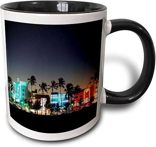 Vista 20 de 3dRose USA Florida Miami Beach Ocean Drive Art Deco Hotels at Dusk Taza de dos tonos, 11 onzas, azul