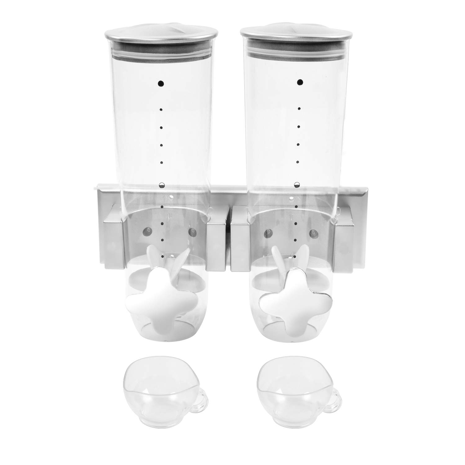 Milky House Food Dispensers Wall Mount, 2 Pack Dry Cereal Dispenser, Convenient Storage Dual Control for Cereal Nuts, Coffee Beans Trail Mix Candy Oatmeal Rice Pasta Candy Container, Cereals Bank 3L