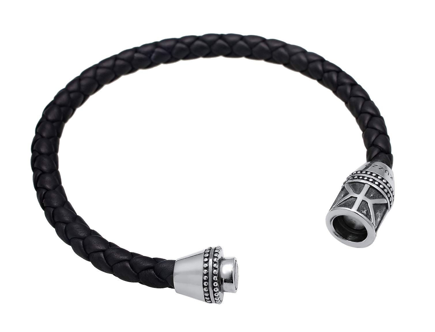 Kuzzoi Bracelet en cuir tressé noir « Bouddha » pour homme avec fermoir magnétique en argent sterling 925, largeur 29 mm, longueur 19-23 cm, 0201561119