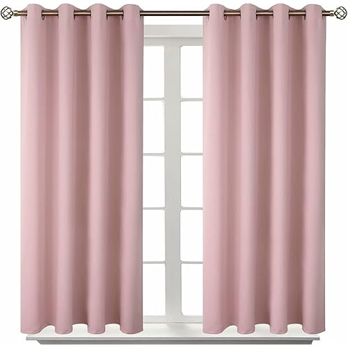 BGment Room Darkening Curtains 45 Inches Long - Grommet Thermal Insulated Drapes Window Treatment Curtains for Bedroom, 2 Panels, 52 x 45 Inch, Baby Pink
