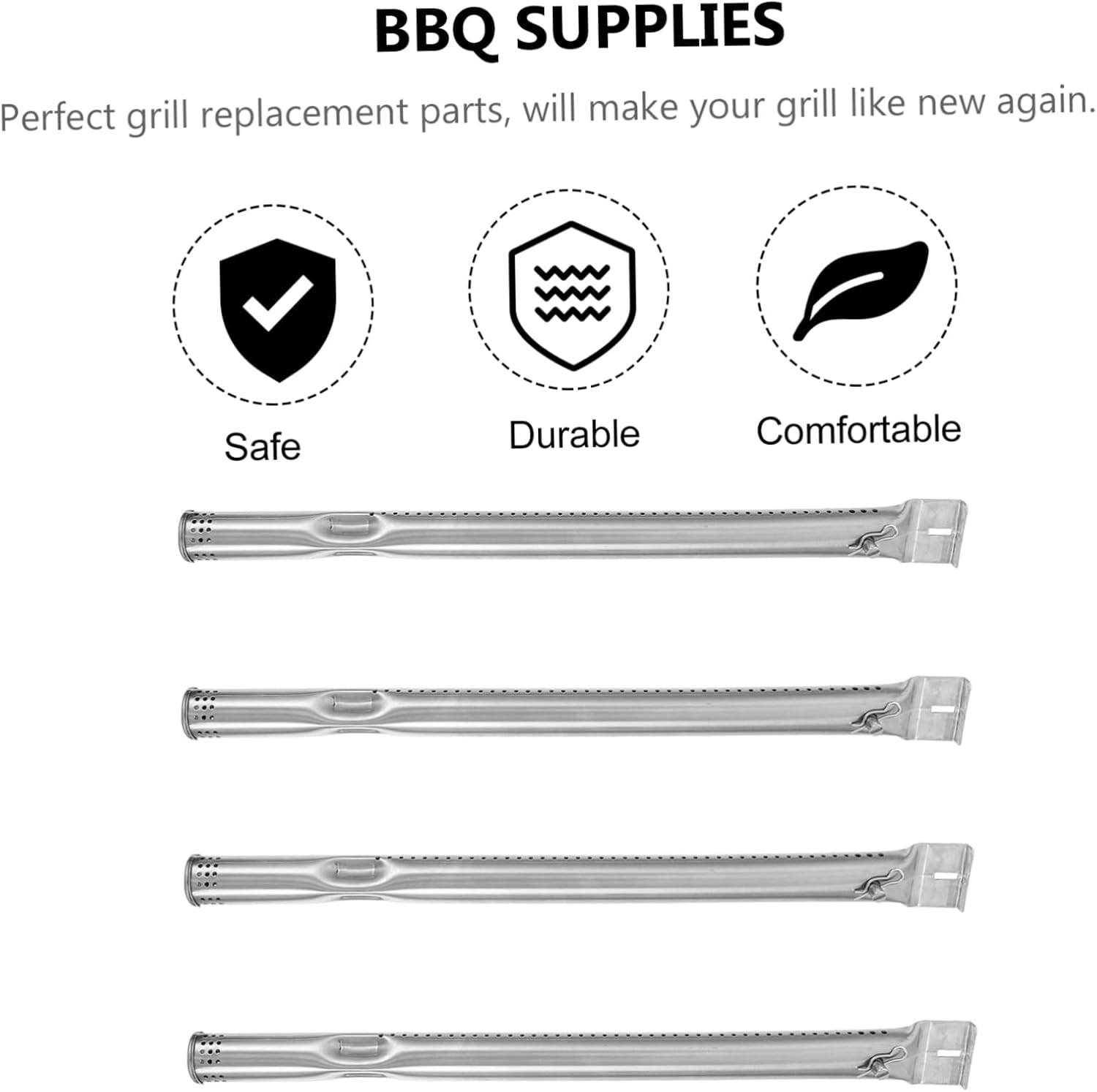 VICASKY Universal Adjustable Stainless Steel Gas Grill Burner Tube Replacement 4pcs BBQ Supplies High Temperature Resistance for Outdoor Cooking