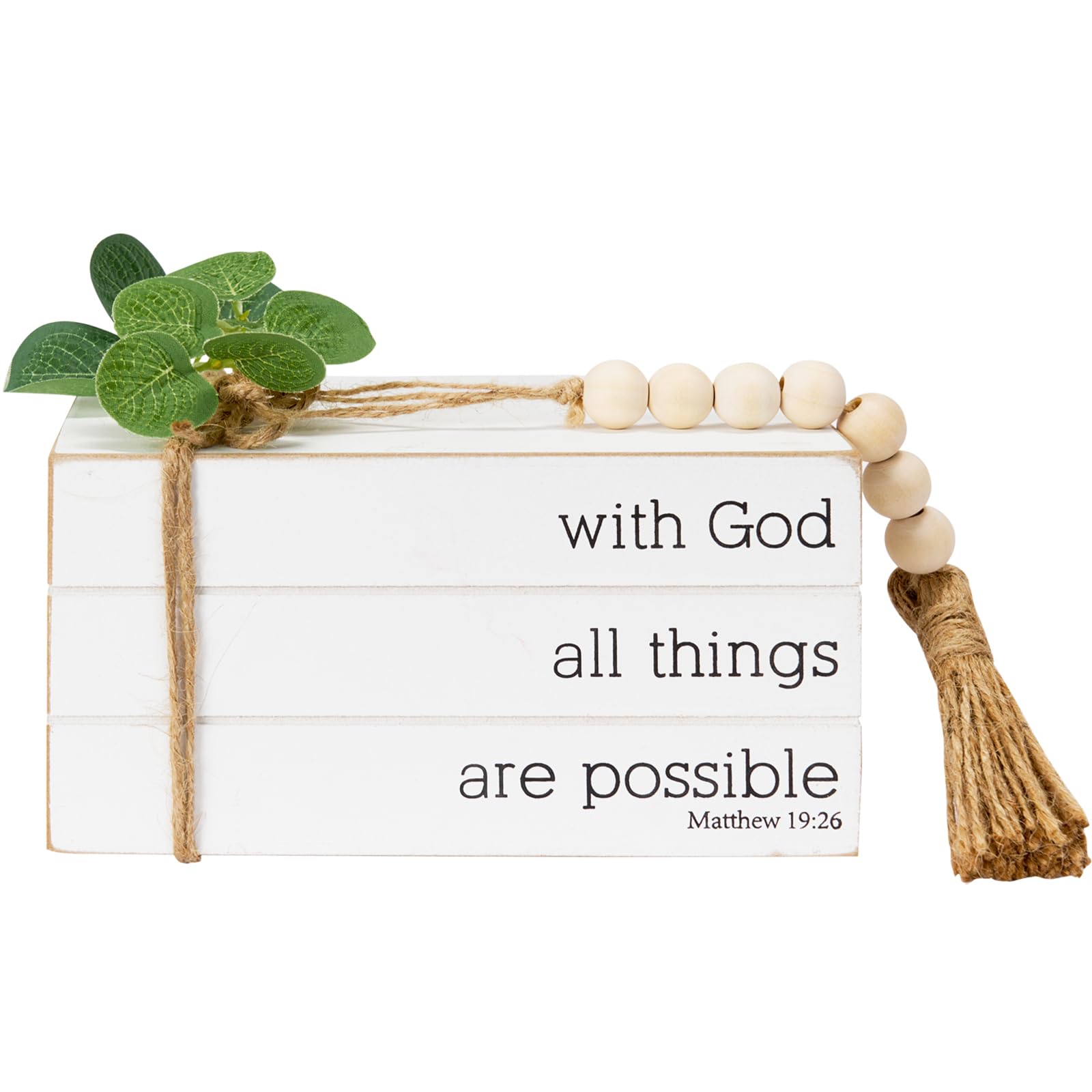 HEYTUYA Decorative Books for Home Decor, Faux Books for Table Decorations,Rustic Farmhouse Decor Books with Wood Beads String for Shelf Coffee Table Mantle Decoration (with God)
