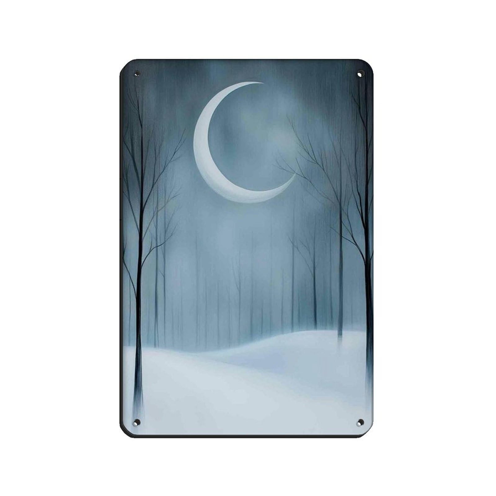 Winter Moonlit Forest, Minimalist Winter Poster Retro Poster Metal Tin Sign Chic Art Retro Iron Painting Bar People Cave Cafe Family Garage Poster Wall Decoration 8x12inch(20x30cm)