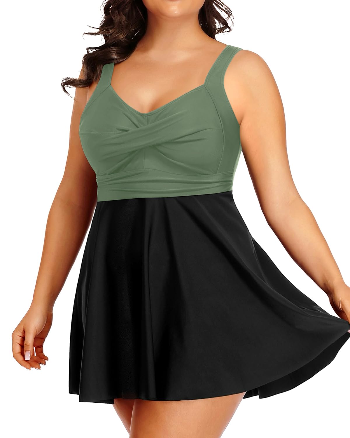 Plus Size One Piece Swim Dress Flowy Swimsuits Tummy Control Bathing Suit