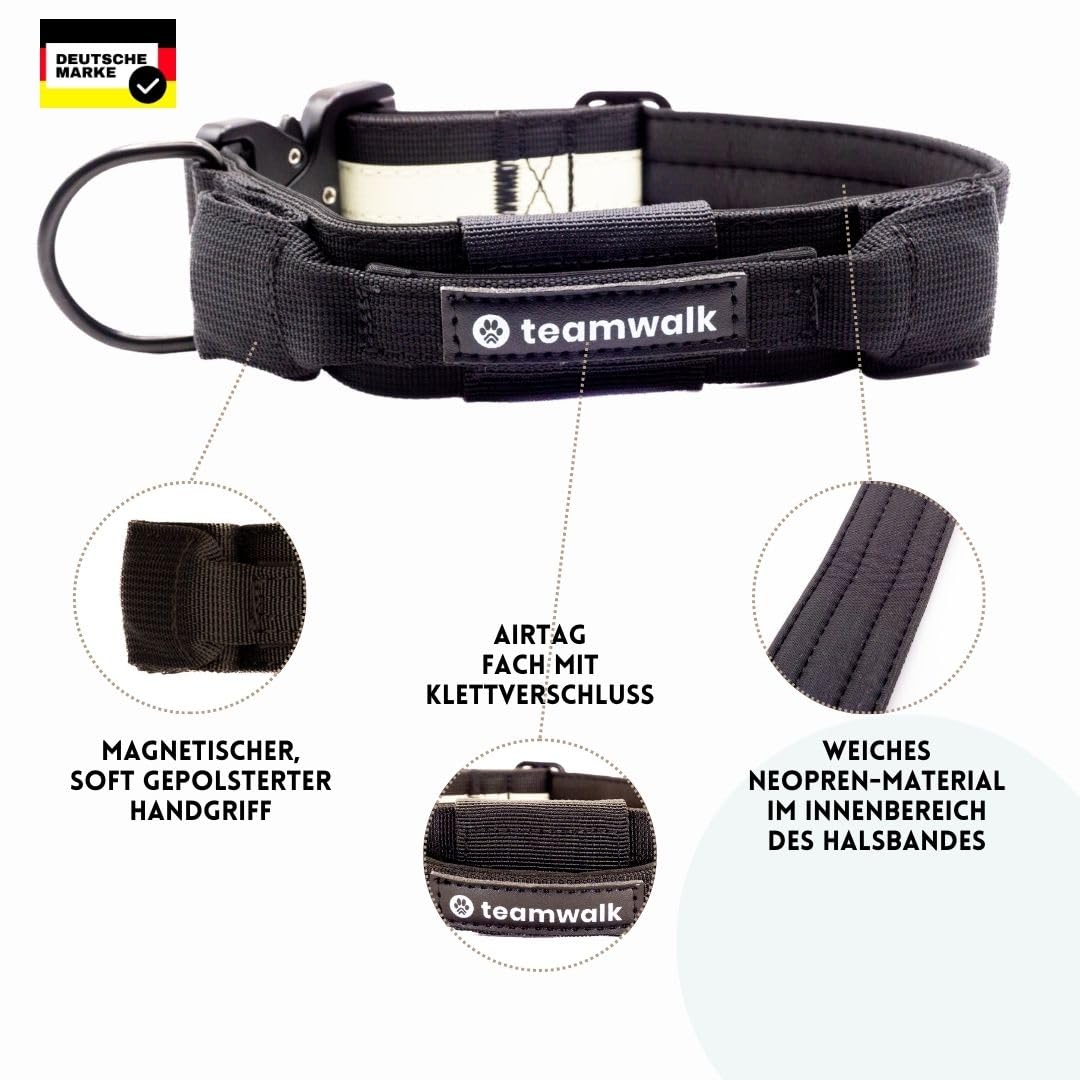 Premium Hundehalsband - mit Magnetgriff, Leuchtstreifen, Air-Tag Tasche, individuell einstellbar, weiche Polsterung, robuste Schnalle, mit passender Leine erhältlich, JETZT NOCH Leichter(L)
