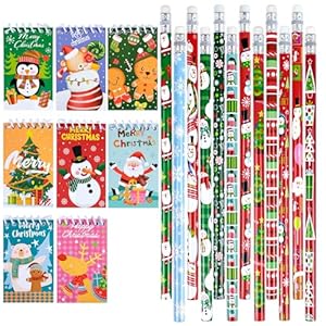 UBJUBT 32 Mini Carton Notepads Christmas Pocket Notebooks, 8 PCS Mini Christmas Notebooks and 24 Christmas Pencils with Rubber, for Xmas Eve Box Fillers for Kids s Christmas Classroom Prizes