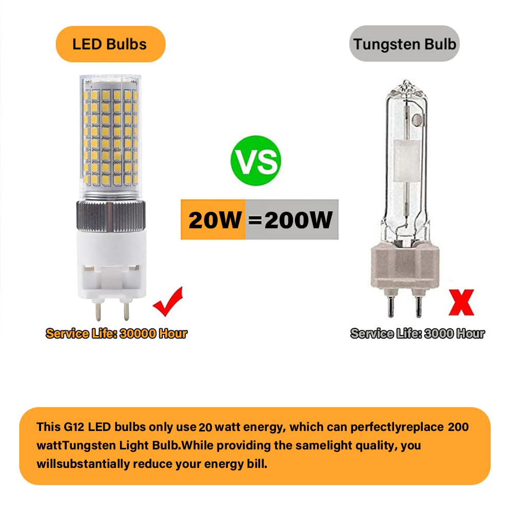 LED G12, oprawka bi-pinowa, 12 W, 1500 lm, 16 1600 lm, 20 2000 lm, 3000K 4000K 6000K bez ściemniania AC 100 V ~ 277 V (zestaw 10 sztuk) (20 W 4000 K)