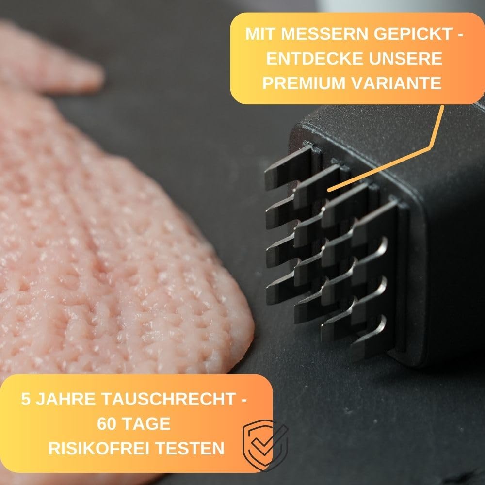 Thiru Premium Fleischklopfer - Fleischhammer für Schnitzel, Kotelett, Steak - Hammer-Kopf mit Zwei Schlagflächen - schonend für Fleisch - inkl. E-Book mit 25 Rezepten - Made in Germany