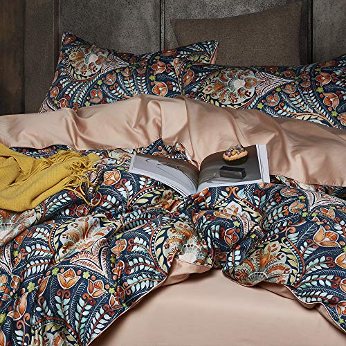 VM VOUGEMARKET Medallion Duvet Cover Set King Boho Paisley Print Bedding Set 3 Pieces Sateen Cotton Rustic Bohemian Comforter Cover with Zipper Ties