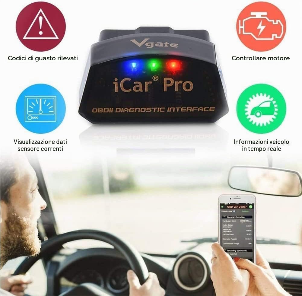 Vgate iCar Pro Bluetooth 4.0 (BLE) OBD2, Scanner diagnostico per auto con Bluetooth 4.0 per iOS e Android