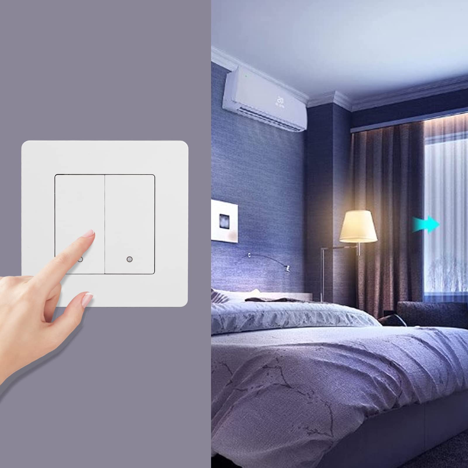 Smart Switch, Smart Light Switch Für 2 Gang Timing Dimming Reverse Dual Control Smart Switch Panel AC100V 240V(Weiß)