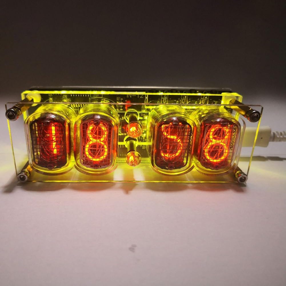 IN12 Nixie Clock Modul mit RGB-Beleuchtung, 4er IN12 Röhre, LED Lamp Tube Uhr, Energieffizient, DC5V Micro USB, Ohne Batterie, Für DIY Retro Elektronik