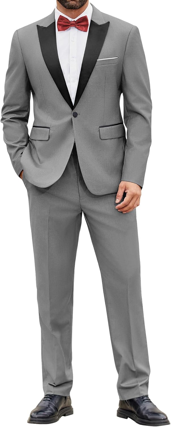 COOFANDY Men's 2 Piece Suit Slim Fit One Button Tuxedo Jacket Pants for Wedding Prom Business