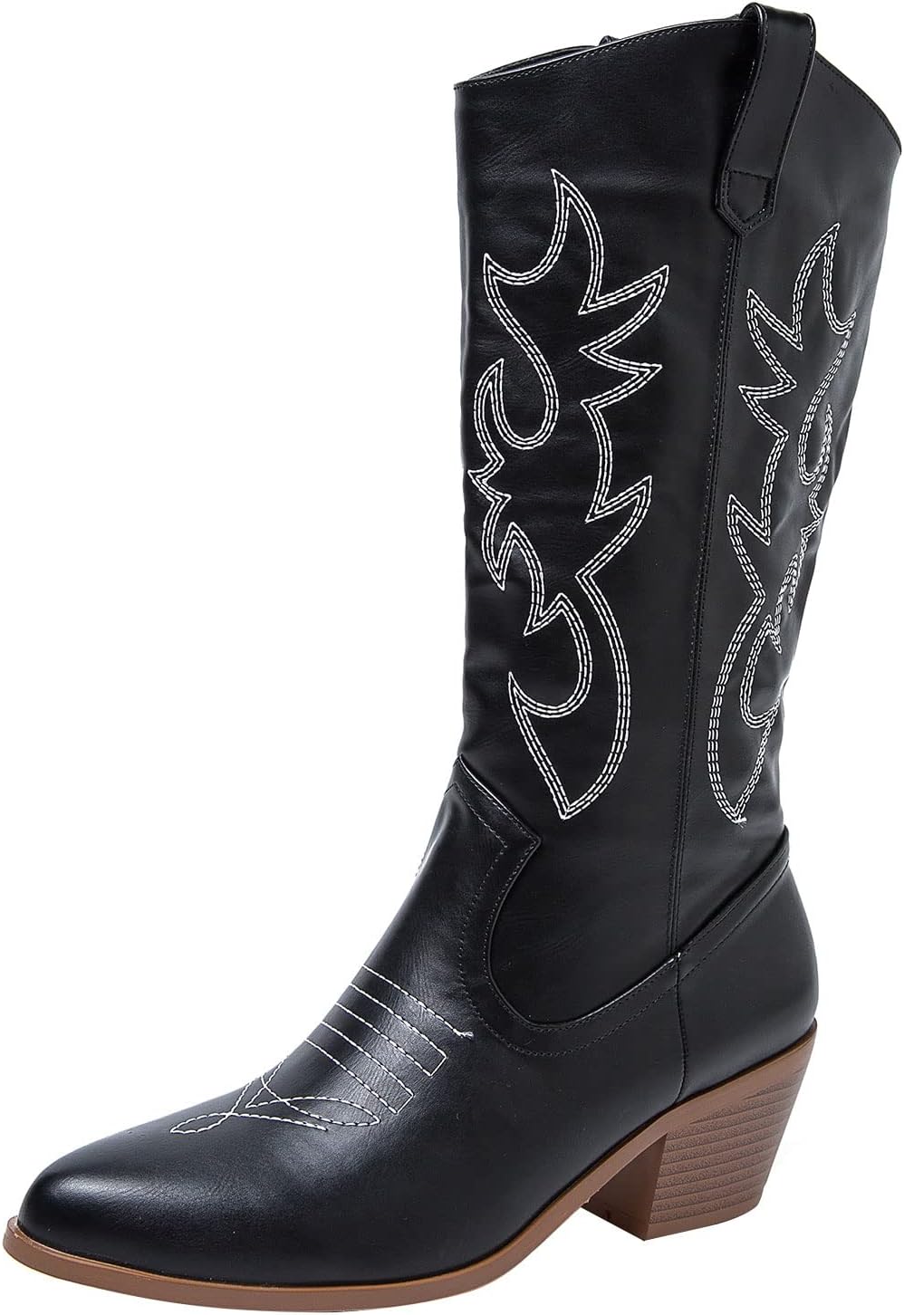 Women's Embroidered Cowboy Boots Chunky Heel Pointed Toe Pull-On Vintage Classic Western Cowgirl Knee High Boots