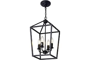 4-Light Black Hanging Lantern Light Farmhouse Chandelier