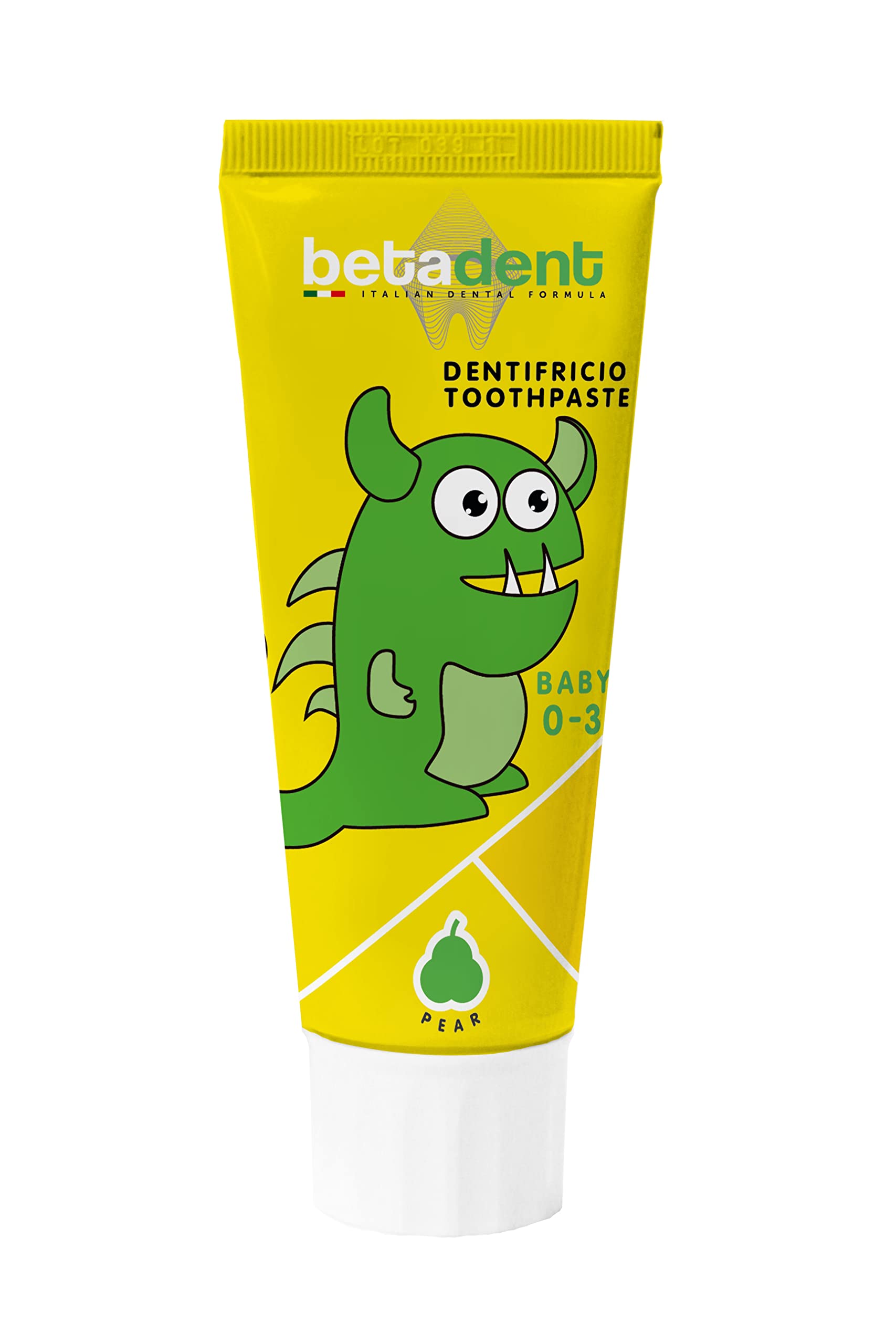 Betadent DENTIFRICIO BABY PER BAMBINI DA 0 A 3 ANNI. Senza Fluoro. Gusto Pera. Azione Antiplacca, facilita la dentizione. Formulazione naturale - 75 ml