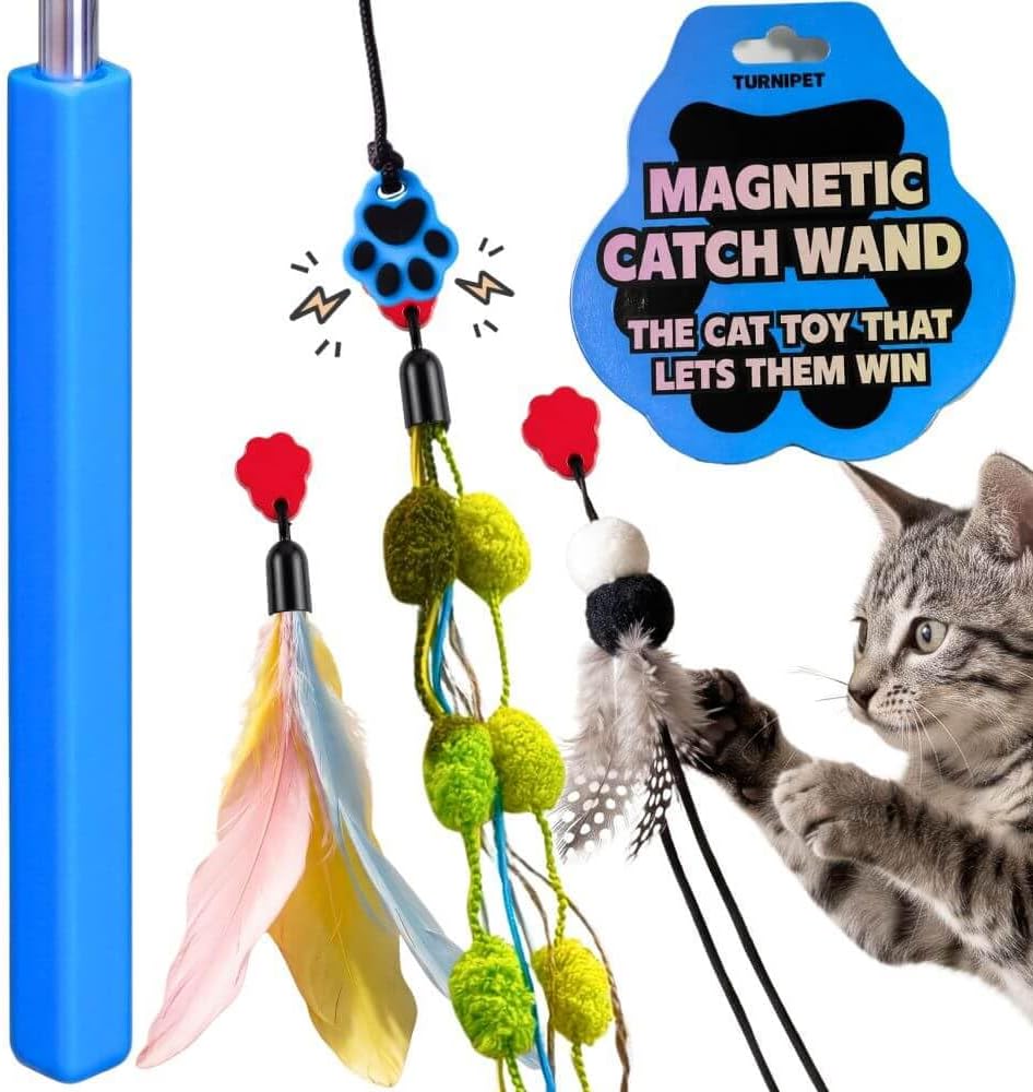 Magnetic Catch Wand V2 Cat Toy - Interactive Telescoping Wand for Indoor Cats and Kittens, Stronger Magnetic Catch, Durable Paracord, Ergonomic Handle, 3 Toy Attachments, (Max 40")