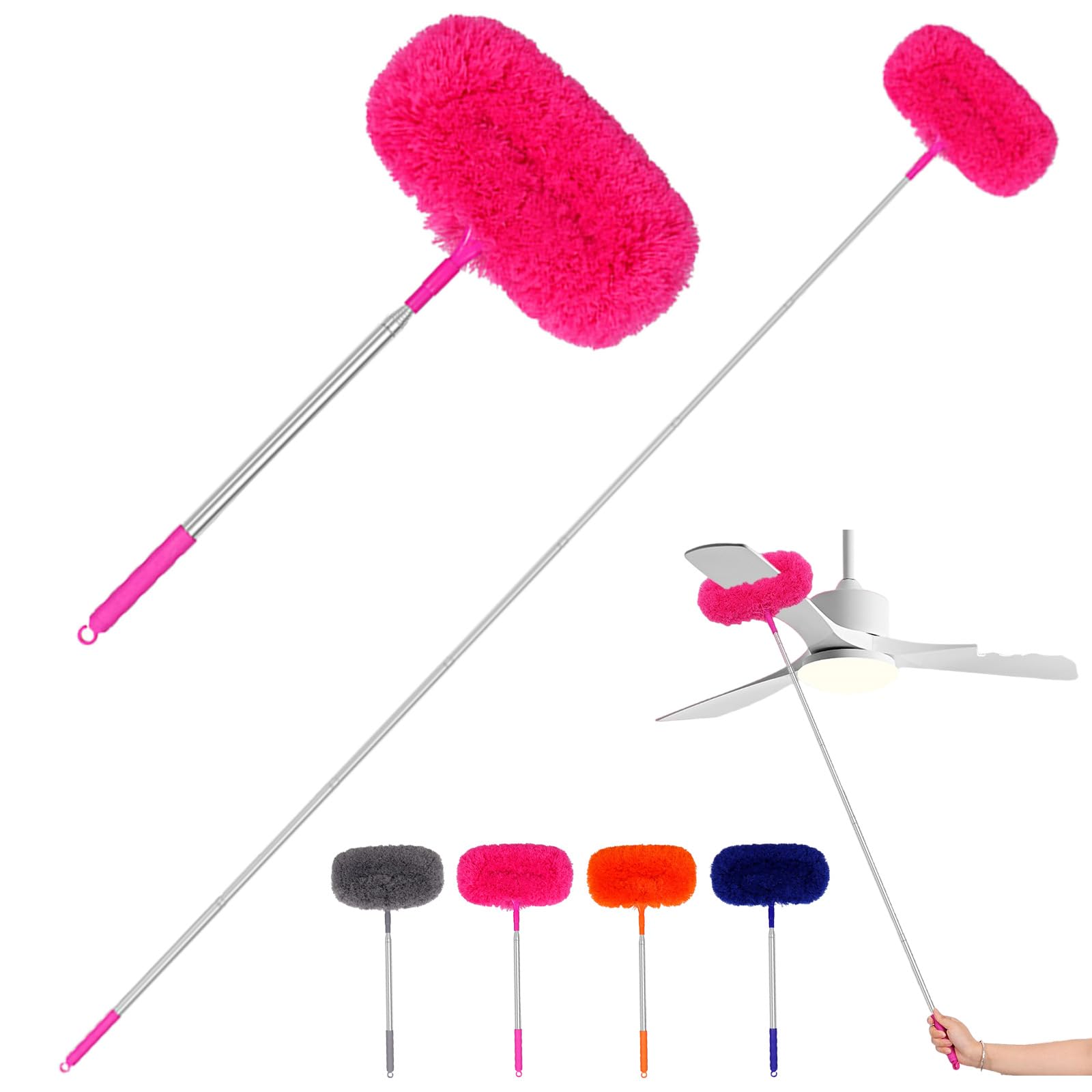 Ceiling Fan & Household Dust Buster, 21.7-88.5in Extension Pole Ceiling fan Cleaner Duster, Extendable Lightweight Reusable Washable Microfiber Dust Remover Cleaners for Blades (Pink-1 Pc)