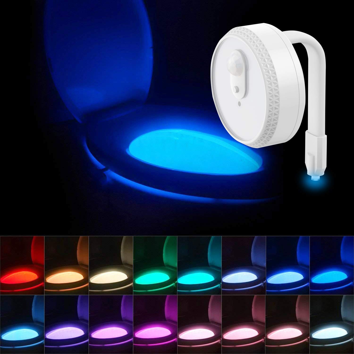 16-Color Toilet Night Light Super Smart Dusk to Dawn Sensor, Auto Night Lights Suitable for Bedroom, Bathroom, Toilet,Stairs,Kitchen,Hallway, Kids,Adults,Compact Nightlight (1-Pack White)