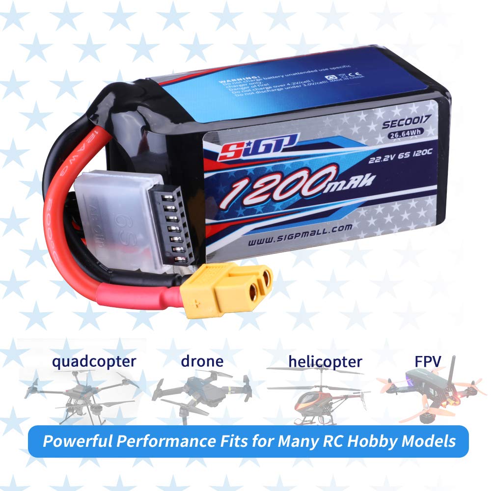 SUNPADOW 6S Lipo Battery 22.2V 1500mAh 120C With XT60 Connector - 2 Pack For RC Drones & Helicopters