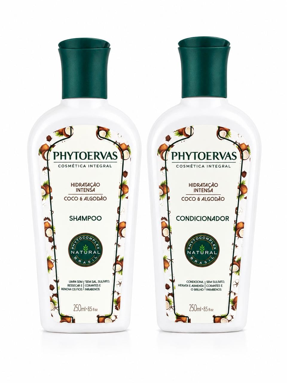 PHYTOERVAS Kit Shampoo e Condicionador Hidratação Intensa Coco & Algodão, Sem Sulfato,